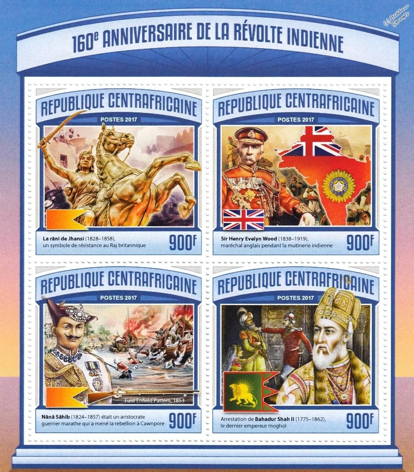 Central Africa 2017 Indian Mutiny Anniversary Rani Jhansi, Nana Sahib, Bahadur Shah M/S MNH