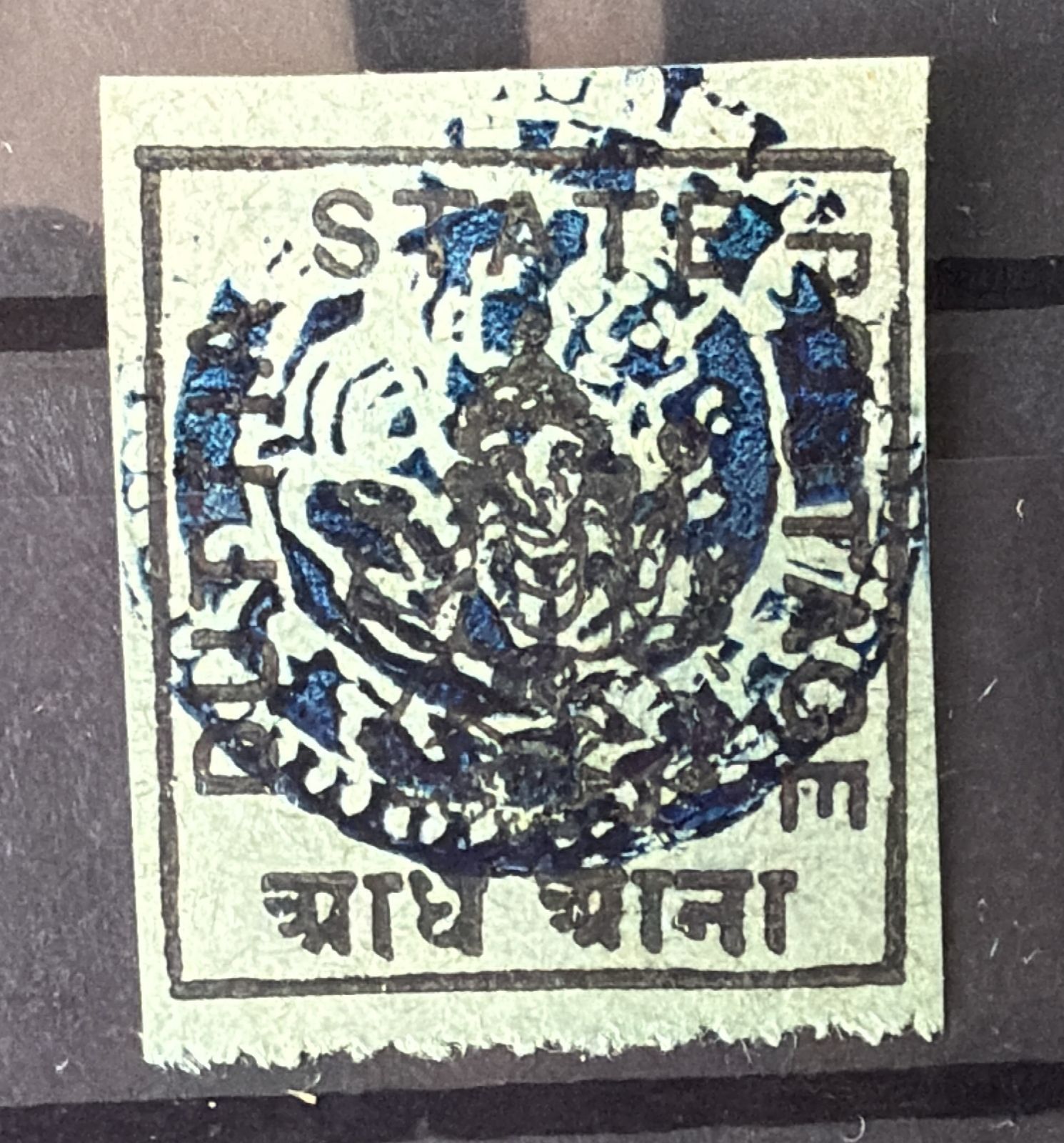 Duttia State Postage Stamp India Pre Independence 1896 1/2 anna Mint with Blue handstamp 6