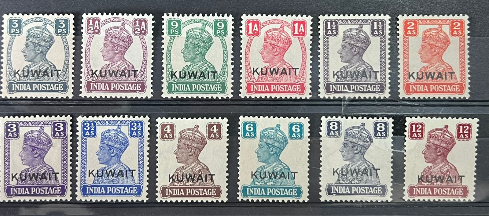 India 1940 KGVI KUWAIT Overprint Complete Set to 12as Mint