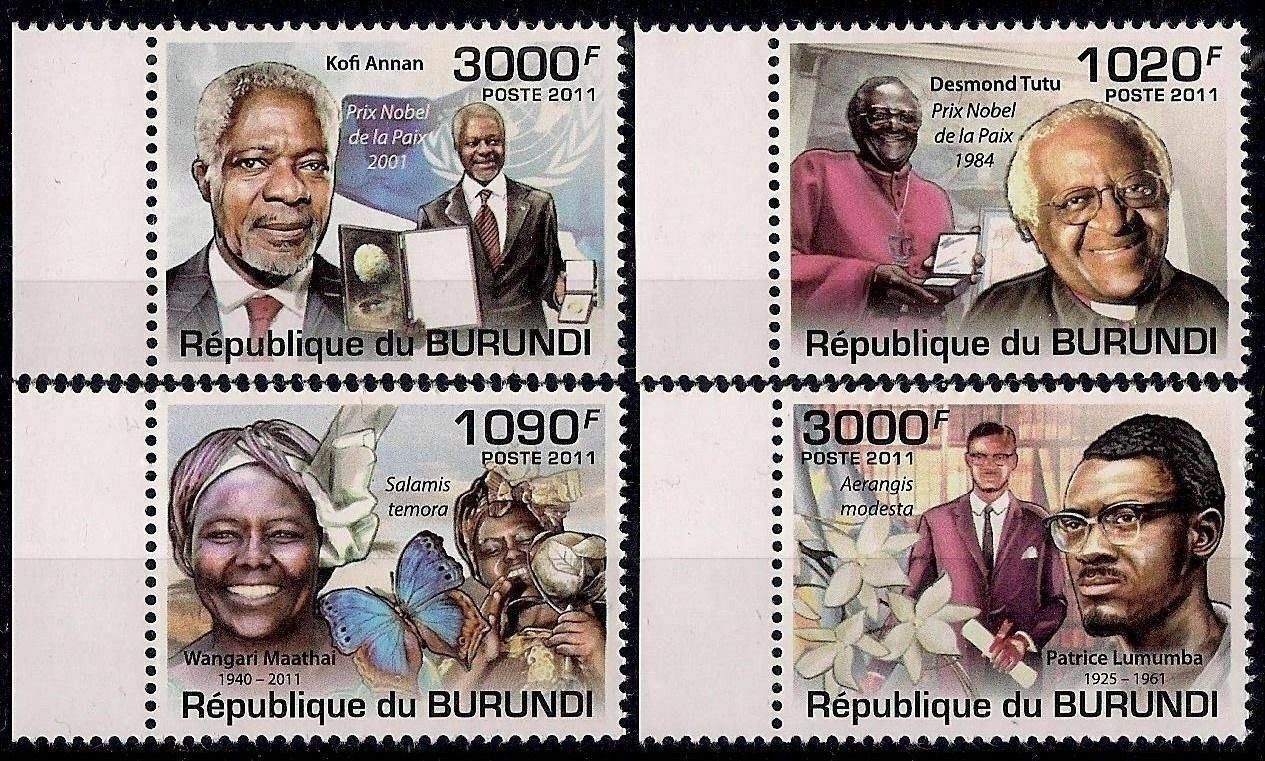 Burundi 2011 African personalities Nobel Prize Peace Mandela Kofi Annan 4v Set MNH