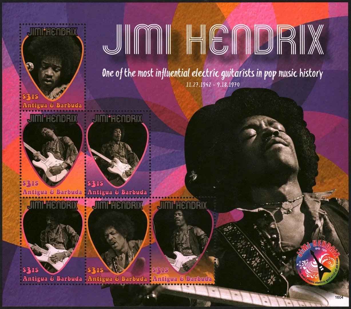 Antigua Barbuda 2016 Jimi Hendry Music M/S MNH