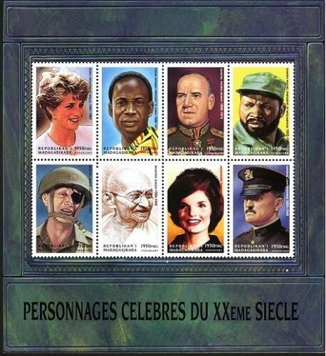 Madagascar 1997 Famous People Gandhi , Diana, Kennedy Mini Sheet