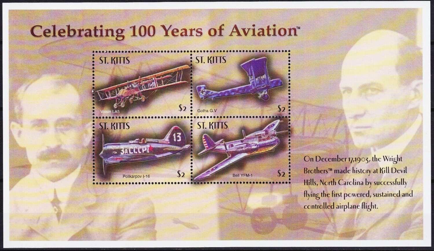 St Kitts 2003n Celebrating 100 Years Of Aviation M/S MNH