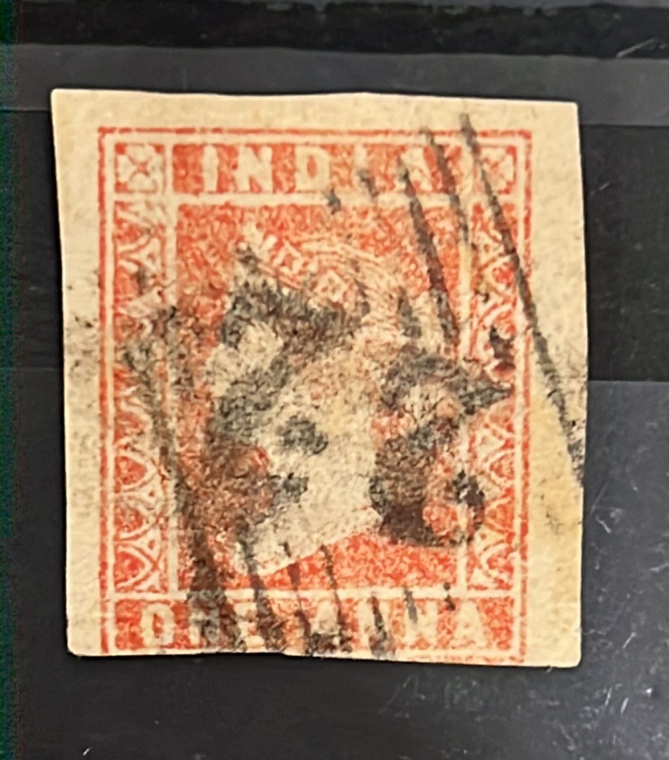 India 1854 SG14 1 Anna Die II Dull Red  Litho Used SG Cat Val £110