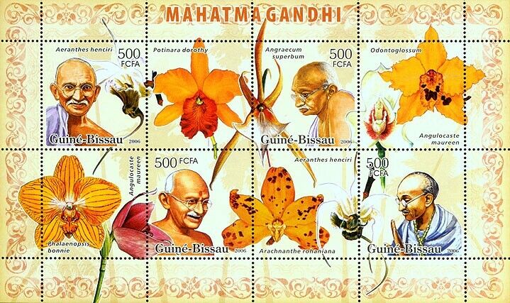 Guinea Bissau 2006 Mahatma Gandhi & Orchids M/S MNH