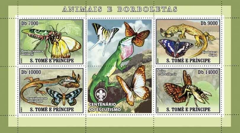 Sao Tome 2007 Butterflies Lizard M/S MNH