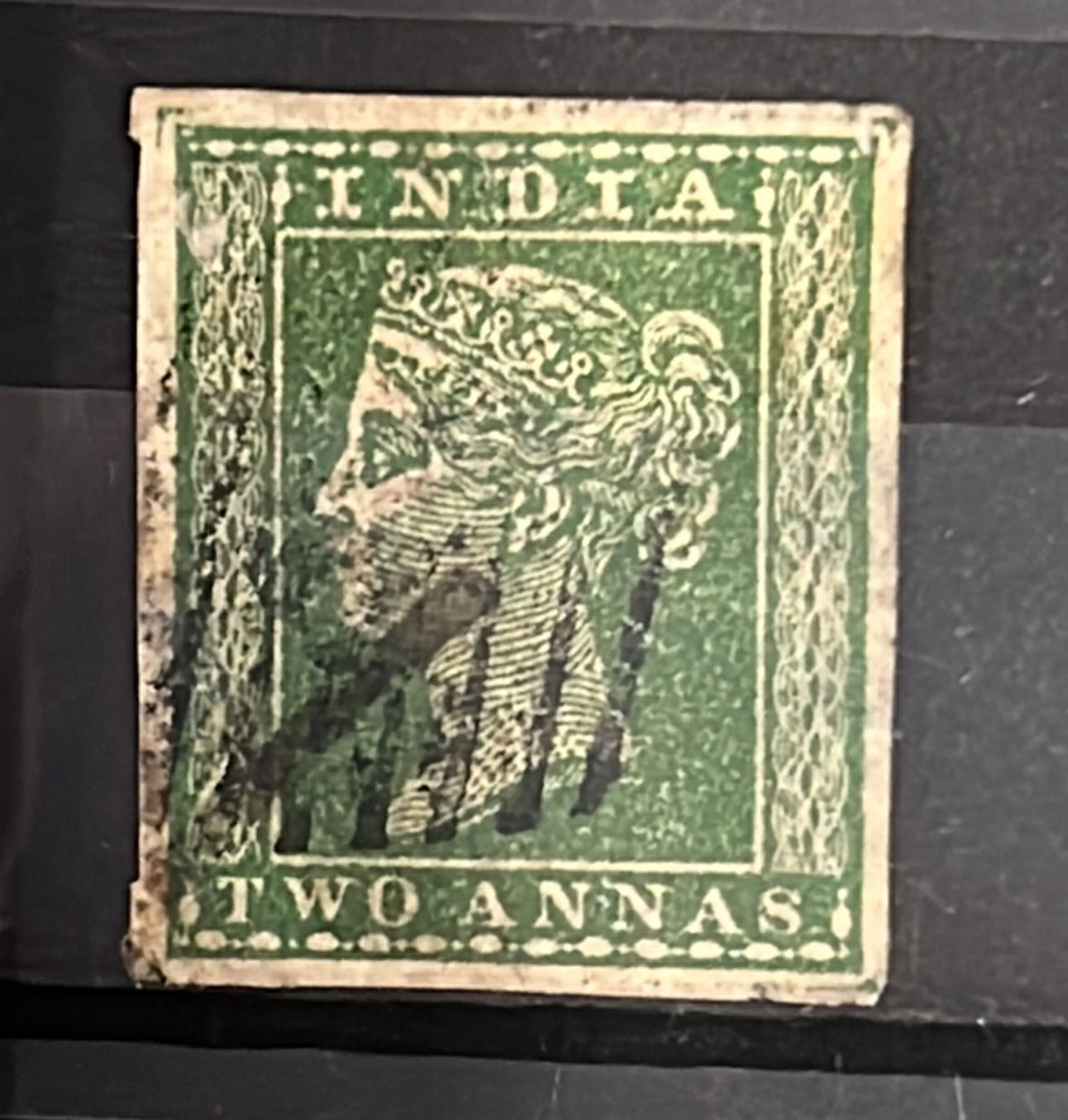 India 1854 SG31 Two Annas Green Typo Used SG Cat Val £60