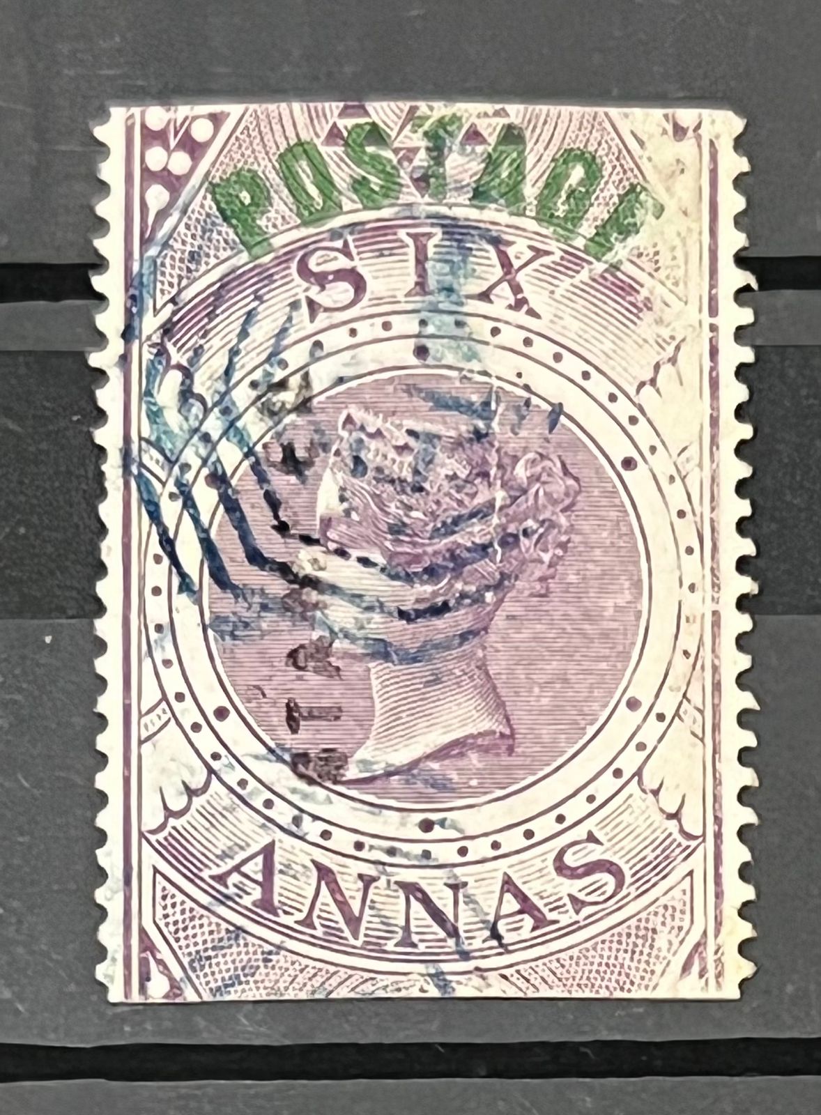 India 1866 QV 6a 'Postage' Overprint Type 15 SG 66 Fine Used Rare SG Cat Val £160
