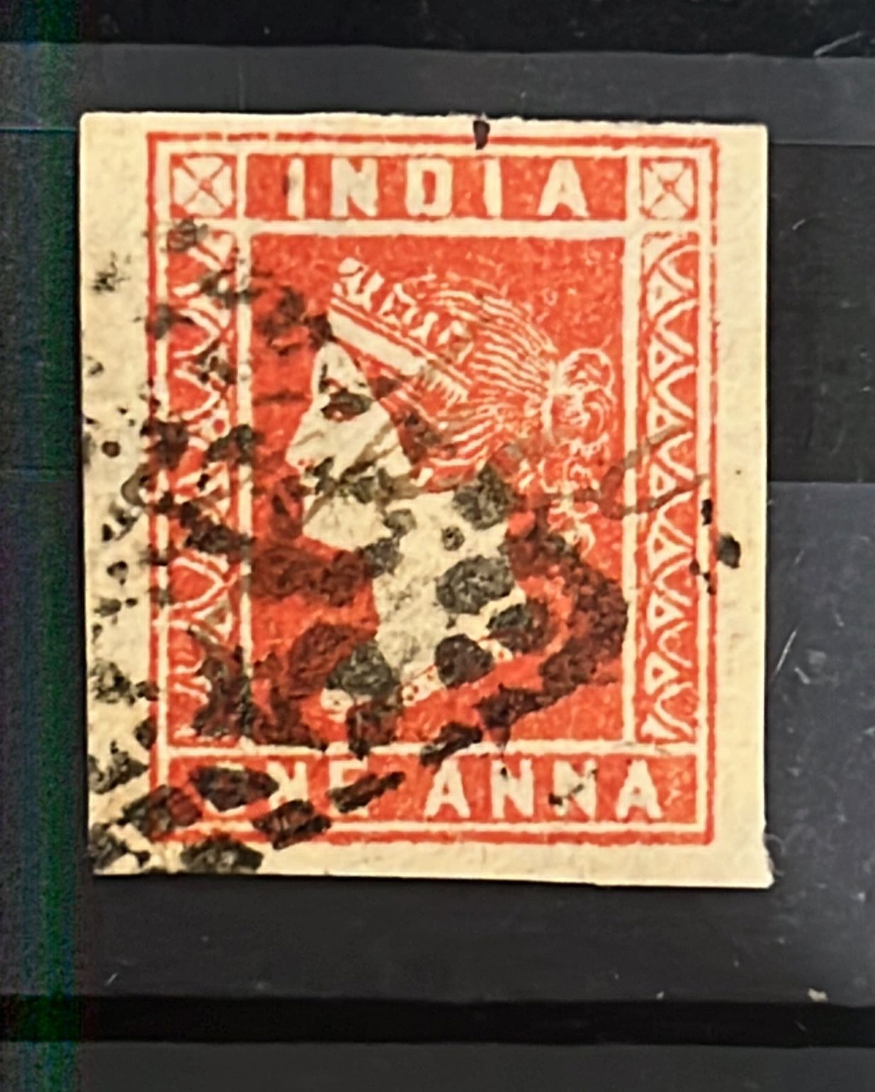 India 1854 SG13 1 Anna Die II Deep Red  Litho Used SG Cat Val £150
