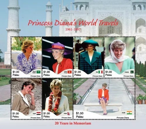 Palau 2017 Princess Diana World Travels including India Taj Mahal M/S MNH -