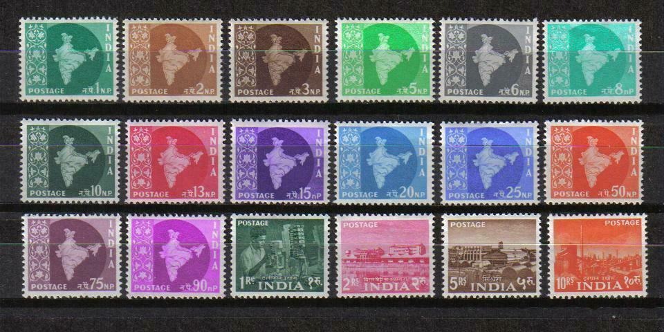 INDIA 1958-63 Maps 4th Definitive Series ASHOKAN Watermark COMPLETE SET of 18 MNH White Gum