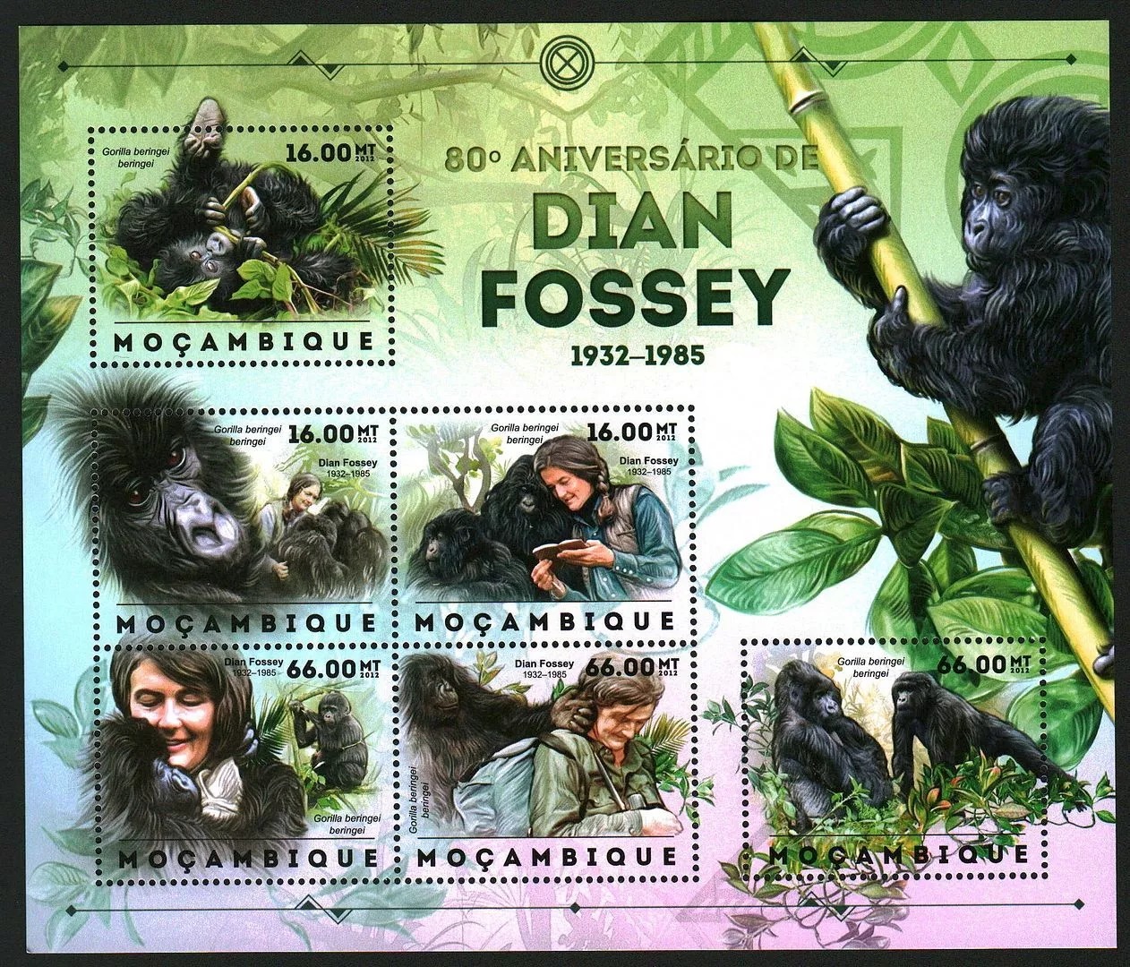 Mozambique 2012 Dian Fossey Monkeys M/S MNH