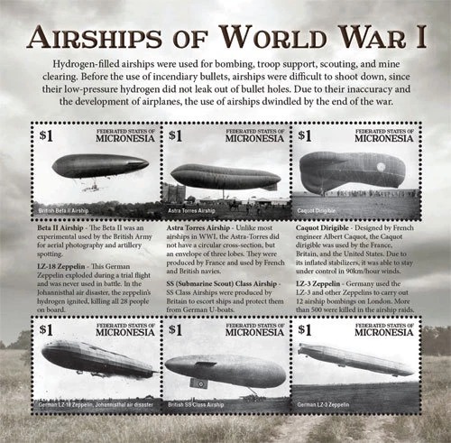 Micronesia 2015 Airships of World War l M/S MNH