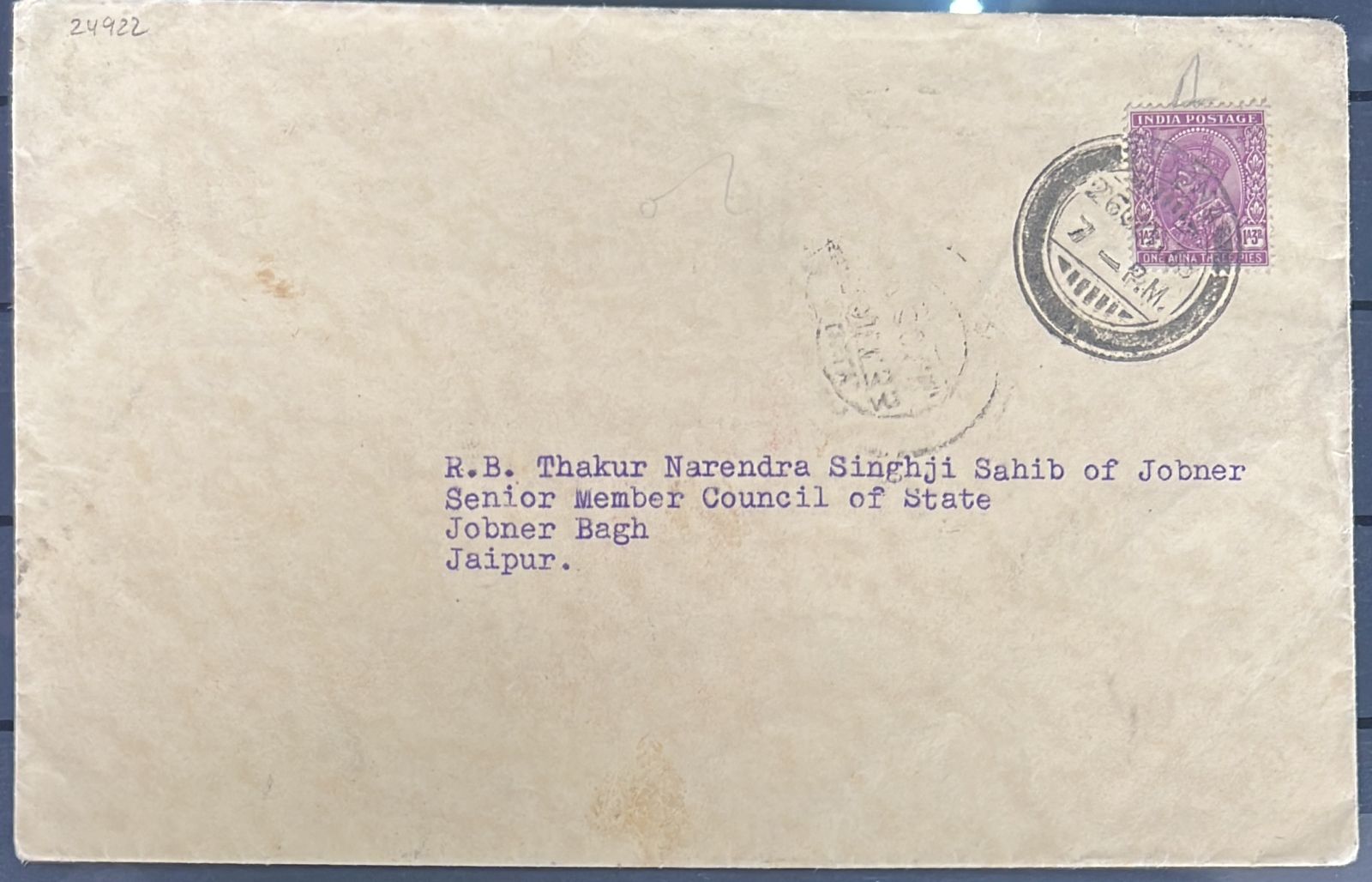 India 1933 Letter Addresses to Thakur Narendra Singh of Jobner