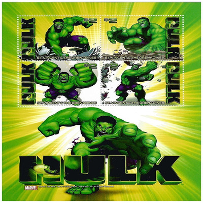 St. Vincent 2003 Hulk, Marvel Comics Sheet of 4 Stamps MNH