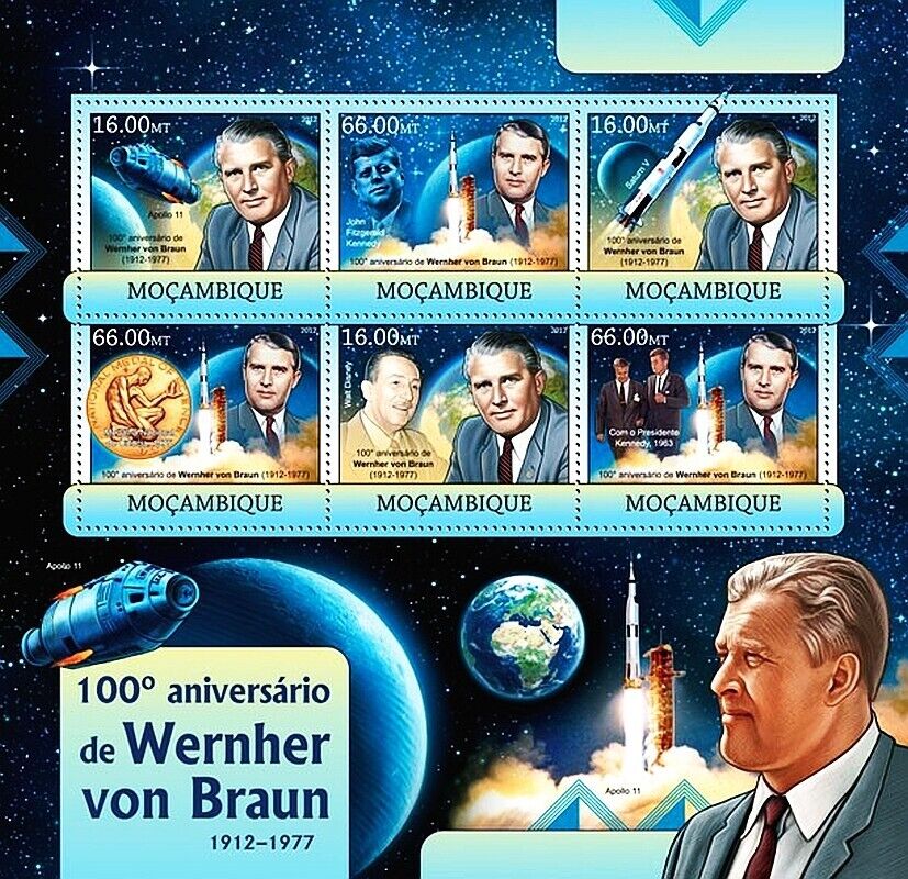 Mozambique 2012 Wernher von Braun Space Exploration Rocket Scientist M/S MNH