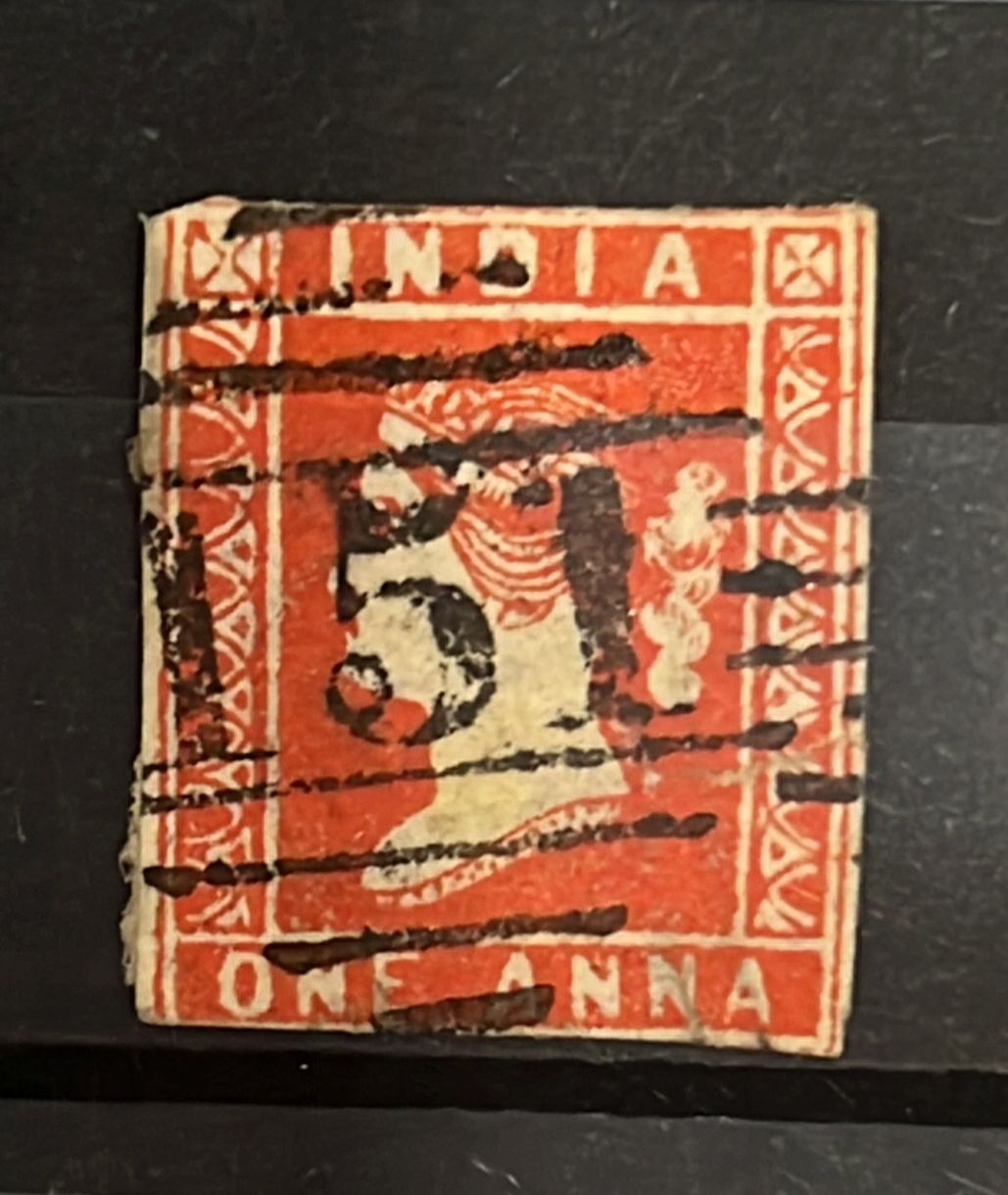 India 1854 SG11 1 Anna Die I Deep Red  Litho Used SG Cat Val £130
