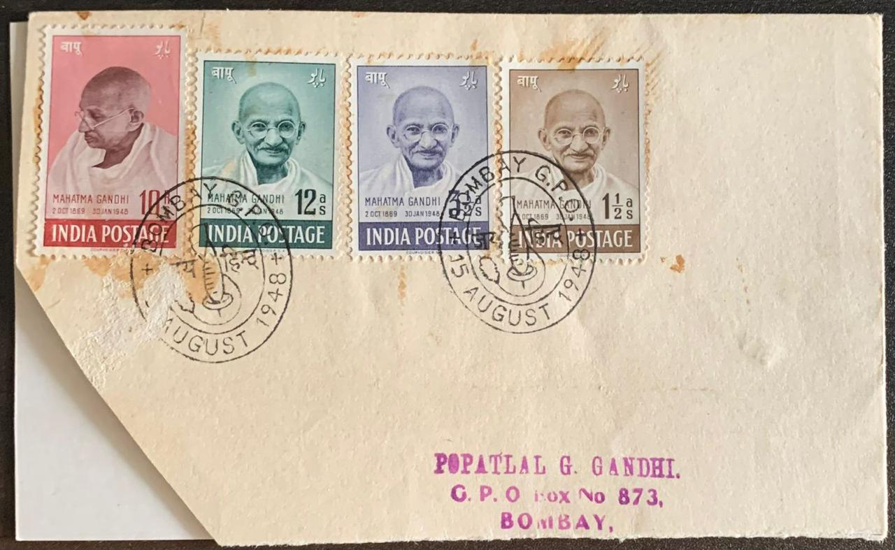 India 1948 Mahatma Gandhi Complete Set FDC Part Cover Bombay Cancelled