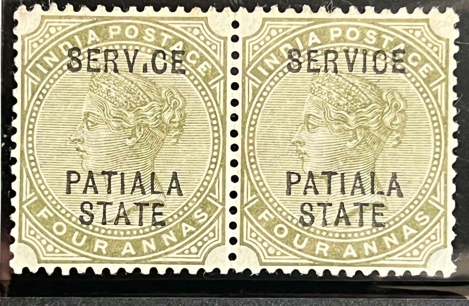 India Patiala State 1891 QV ‘I’ Missing Variety In Pair with RPS Certificate