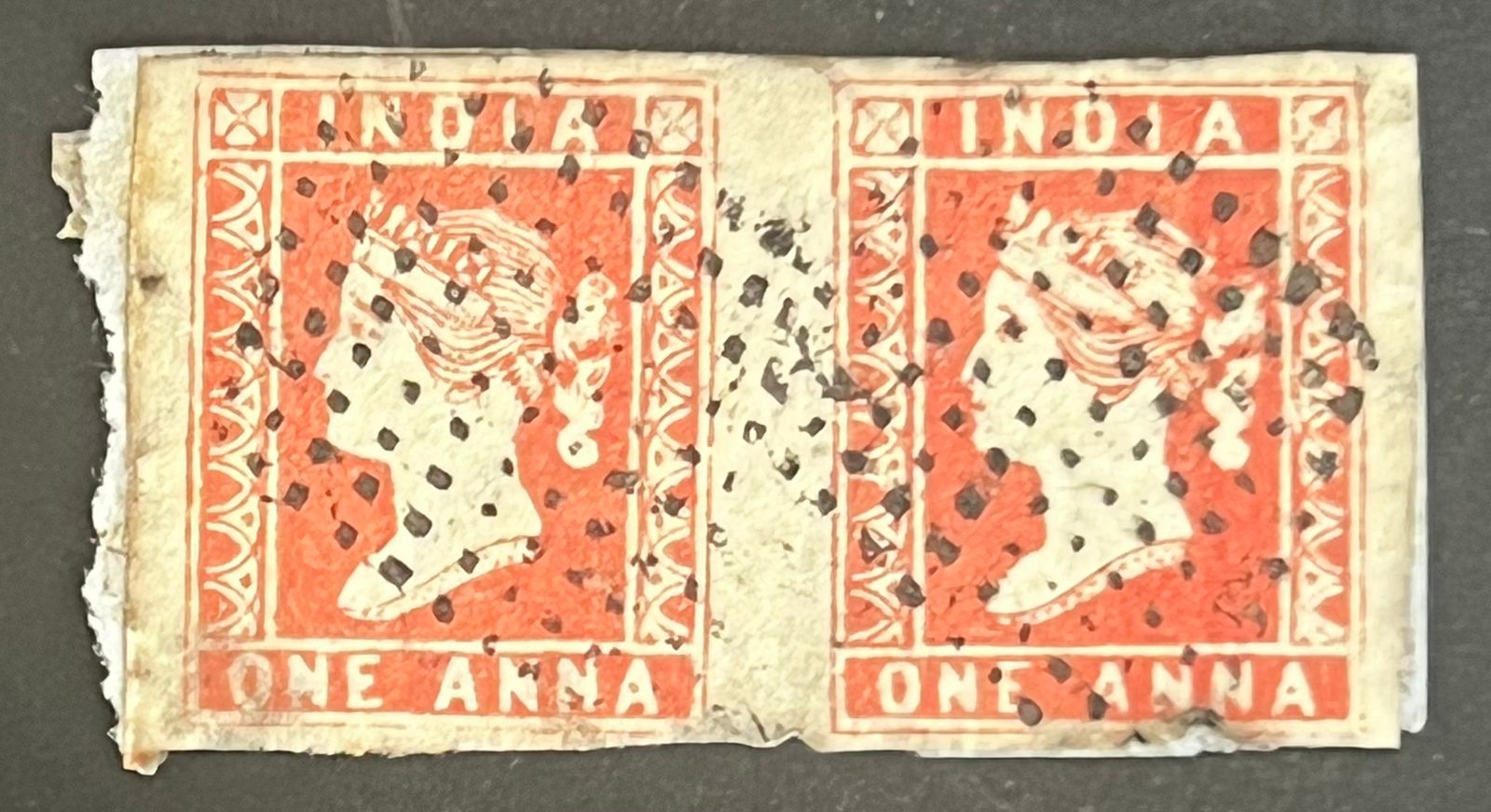 India 1854 QV One Anna DIE I Pair Fine Used Rare