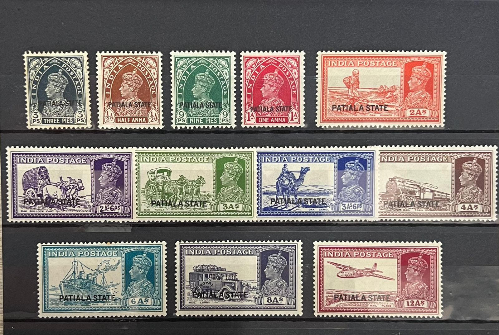 India Patiala State 1937 KGVI Complete Set to 12as Transport Series Mint SG Val £250