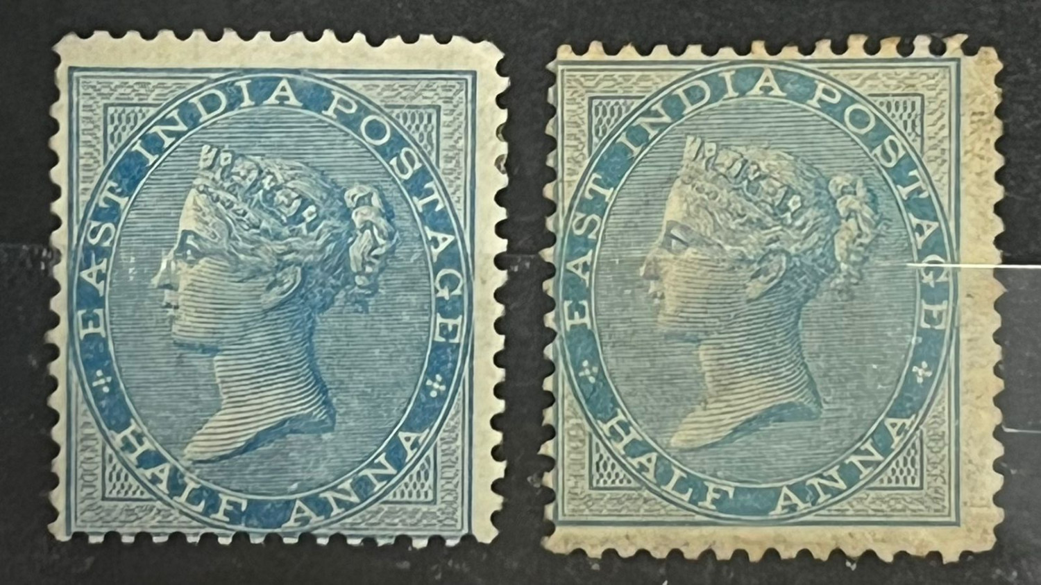 India 1865 QV East India Elephant Head Wmk 1/2a Both Shades Blue & Pale Blue SG 54-55 Mint SG Cat val £90