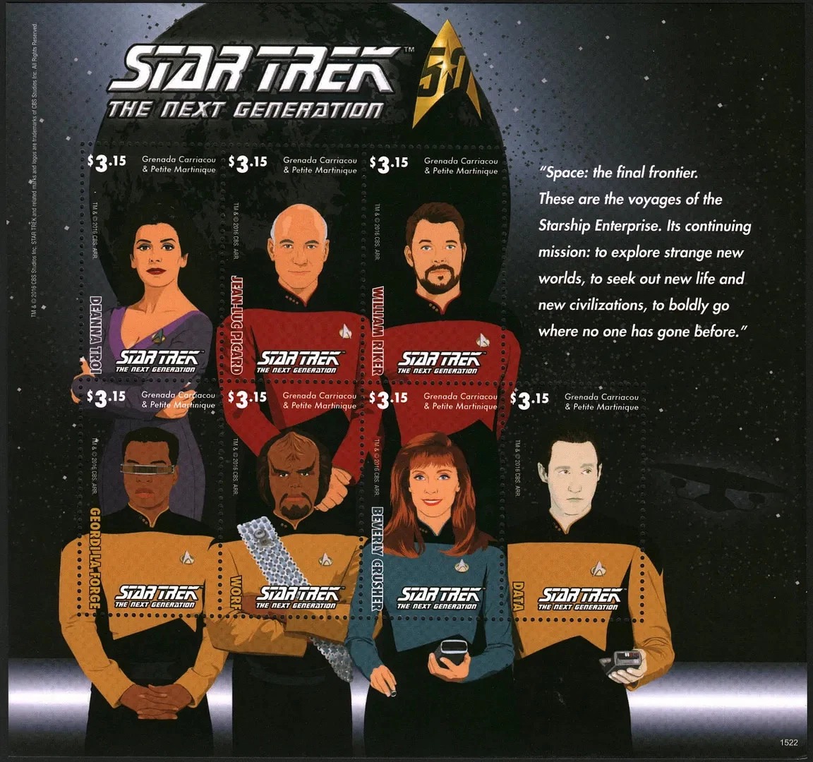 Grenada 2015 Star Trek Next Generation Characters M/S MN