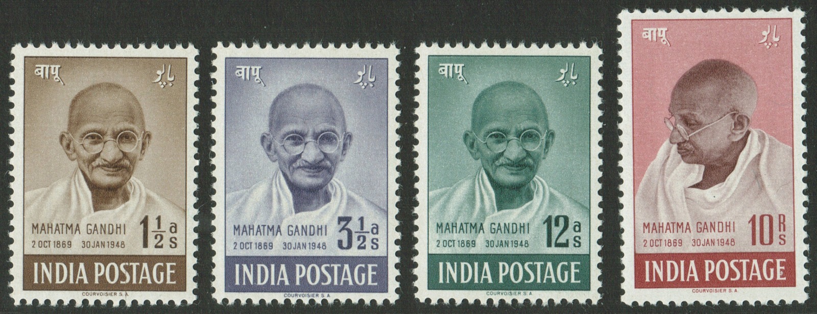 India 1948 Mahatma Gandhi 4v Set MNH White Gum Catalog