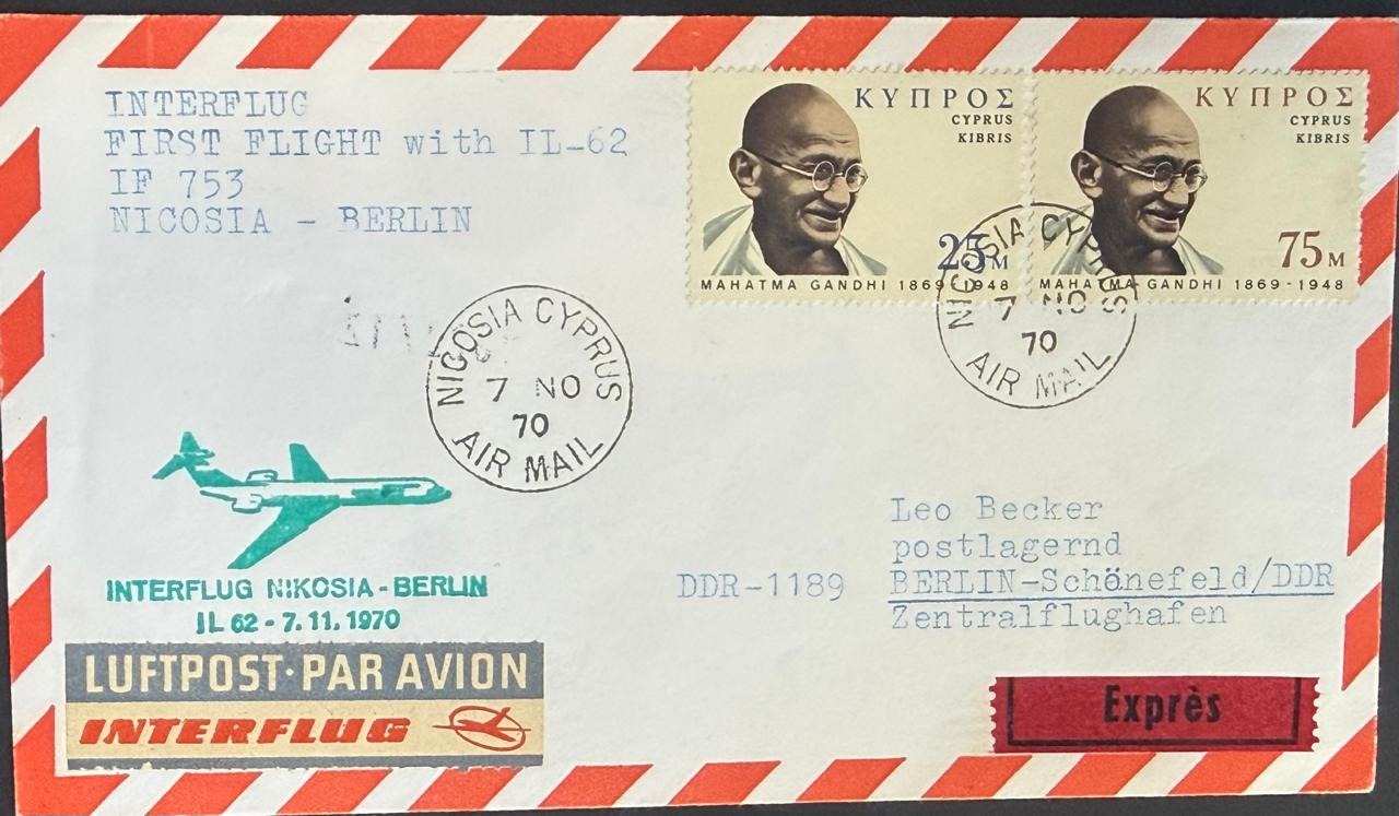 Cyprus 1970 Mahatma Gandhi Set Used Commercially On Cover To Germany Rare