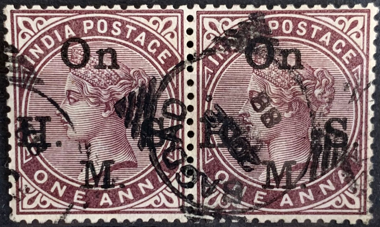 India 1883 QV OnHMS 1a Pair used Abroad in BAGDAD Fine Cancelled