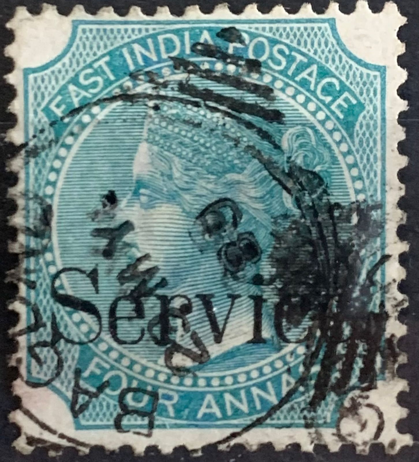 India 1867 QV Service 4a used Abroad in BAGDAD Fine Cancelled