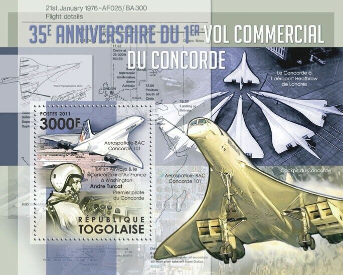 Togo 2011 The First Commercial Flight of Concorde M/S MNH