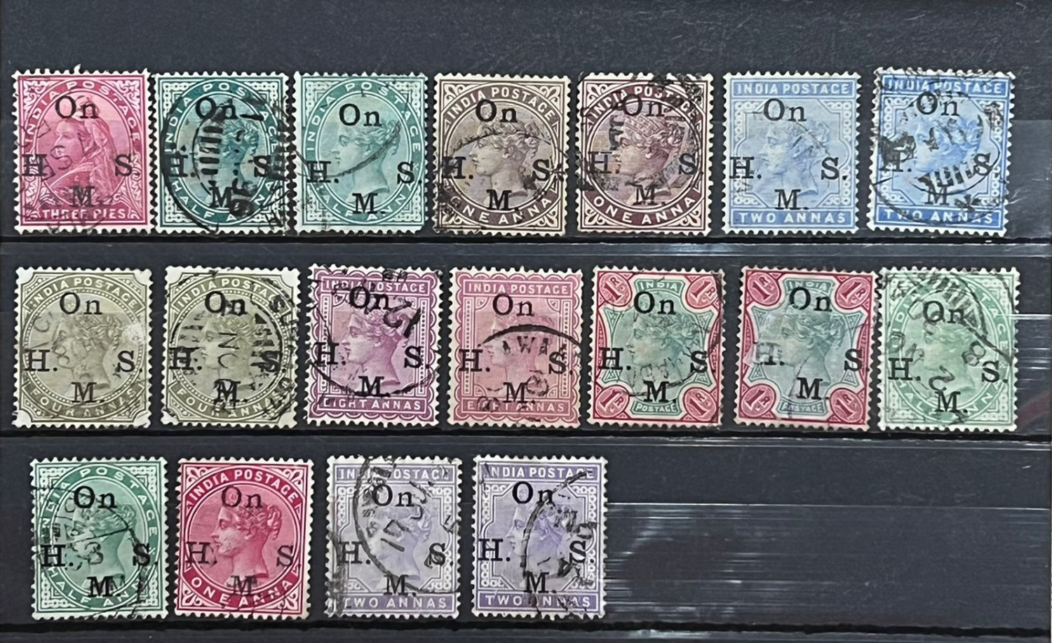 India 1882-1900 QV Empire Star Wmk OnHMS Overprint Complete Collection with all Listed Shades Fine Used