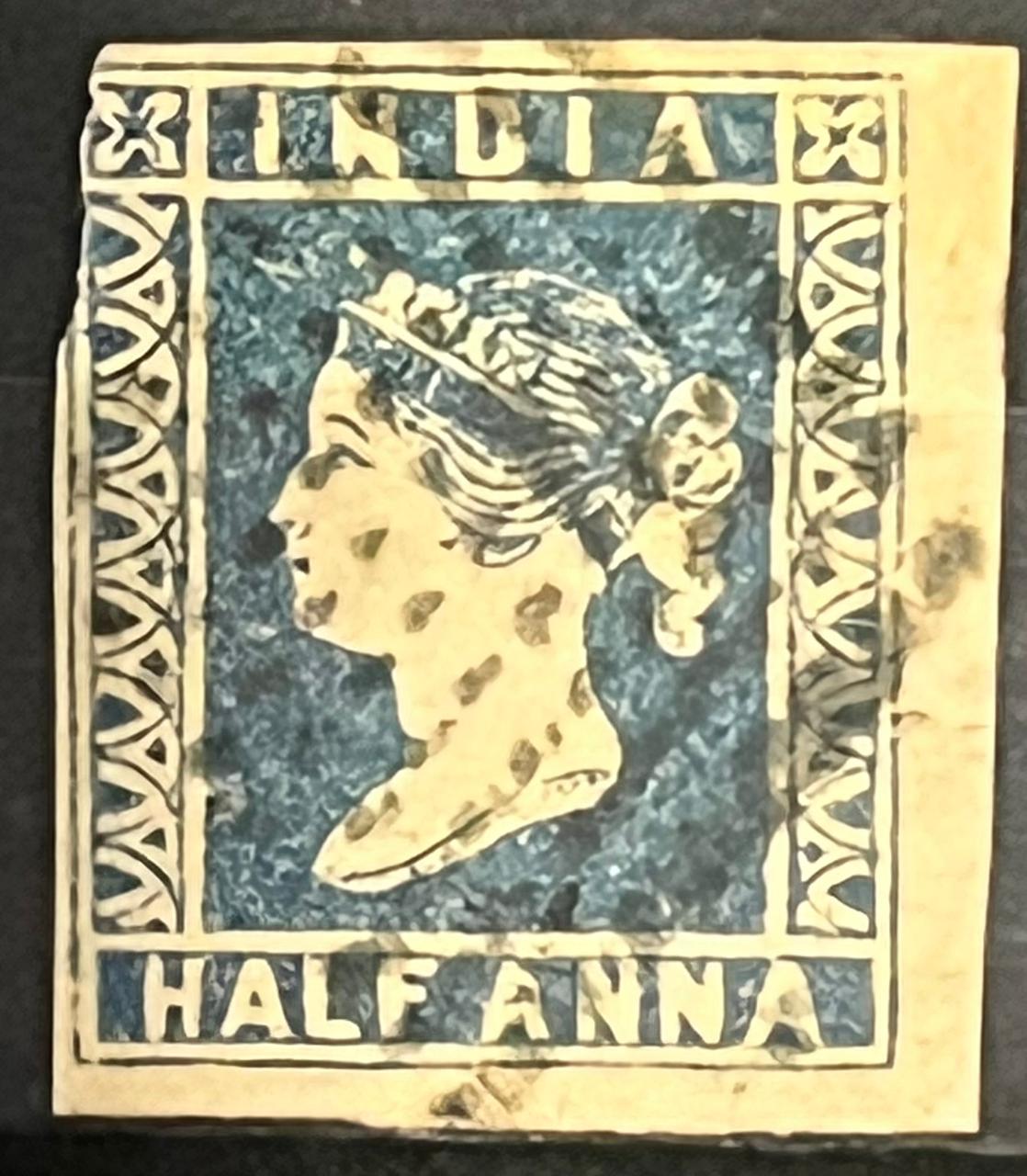 India 1854 SG 2 12 Anna Die I Blue Litho Used SG Cat Val £50
