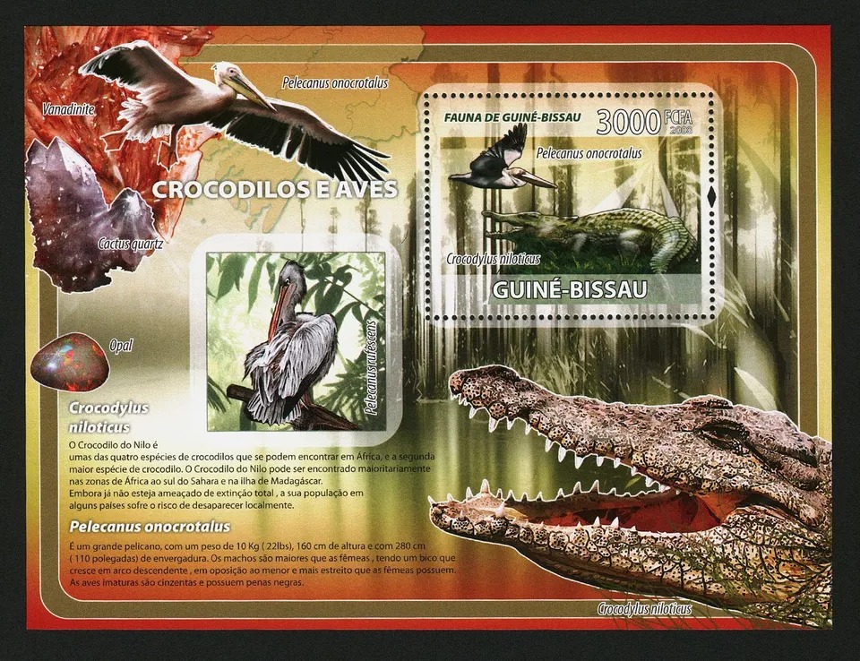 Guinea Bissau 2008 Crocodiles Birds M/S MNH
