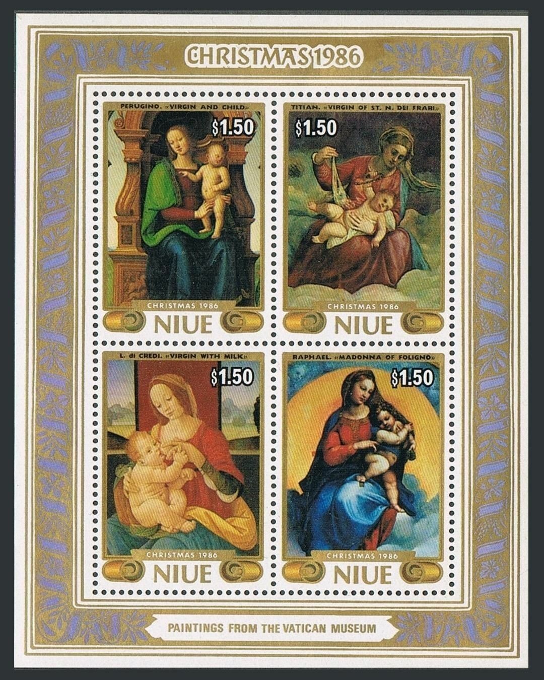Niue 1986 Perugino Titian Christmas M/S MNH