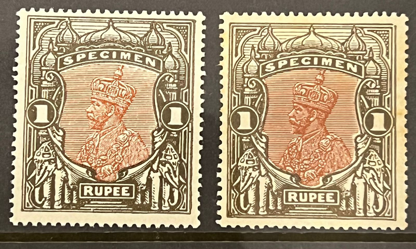 India 1925 Delhi Specimen 1Re Mint 2 Different Colors