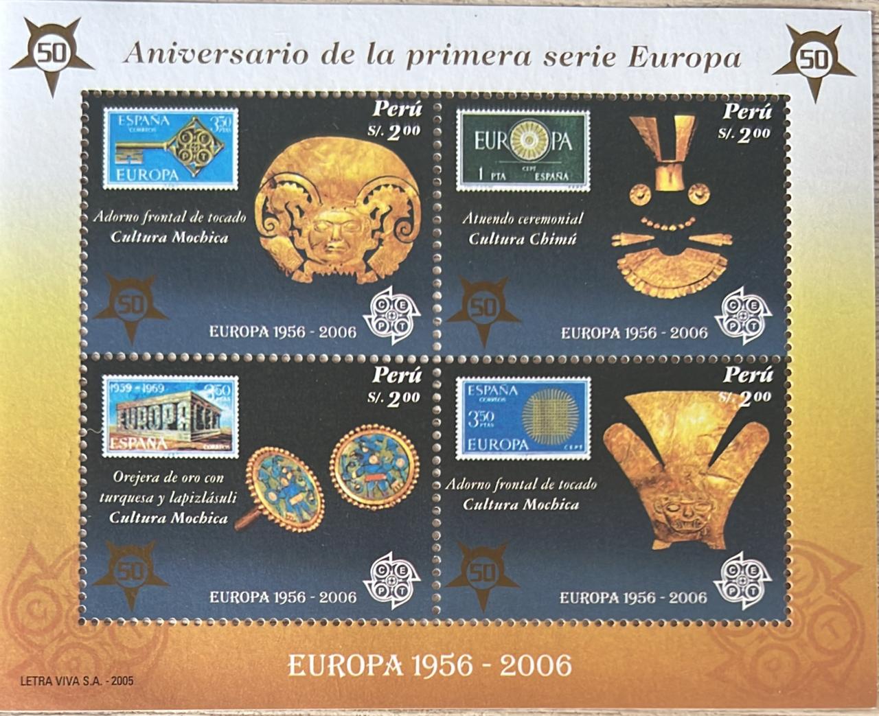 Peru 2005 Aniv of EUROPA Series Stamp on Stamp M/s MNH