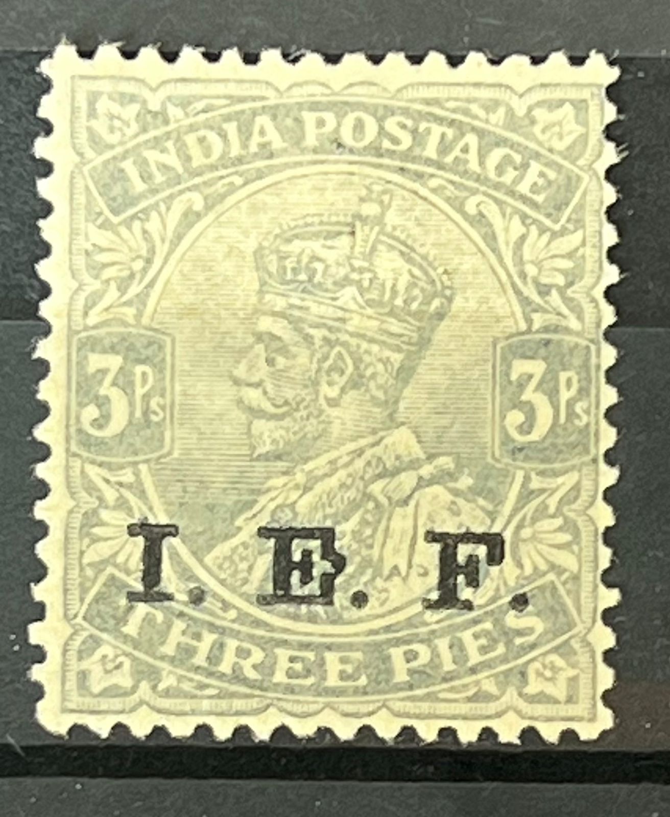 India 1913 KGV IEF 3p Flaw in E Mint Scarce