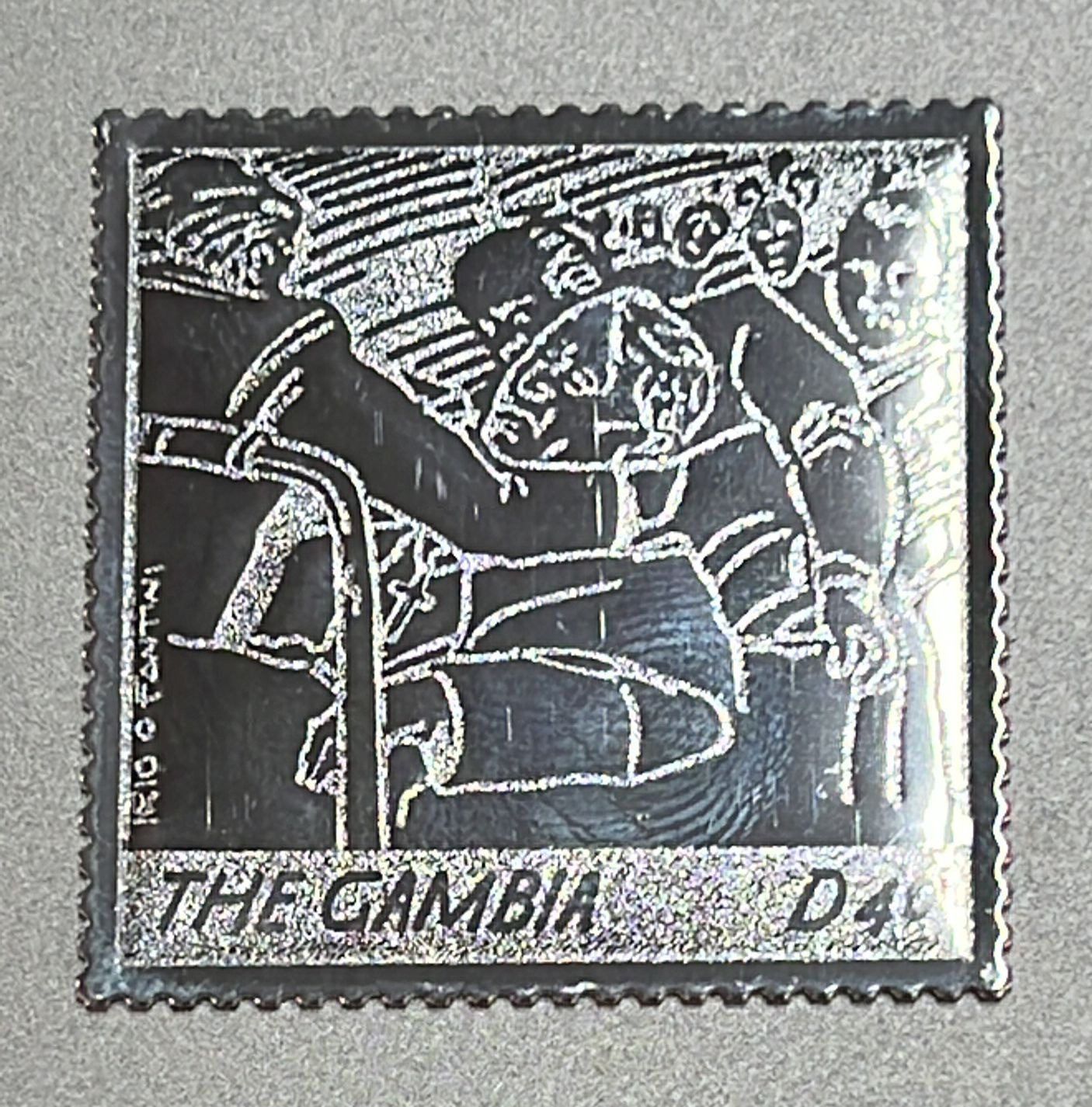 Gambia 2005 - Pope John Paul II, Self Adhesive Silver coloured Metal , Real Metal not just silver foil Unusual Stamp