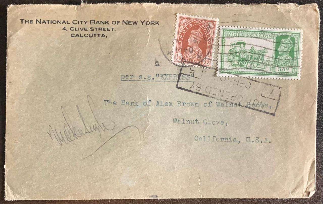 India 1940 KGVI Cover to USA with NOT OPENED BY CENSOR Stamp