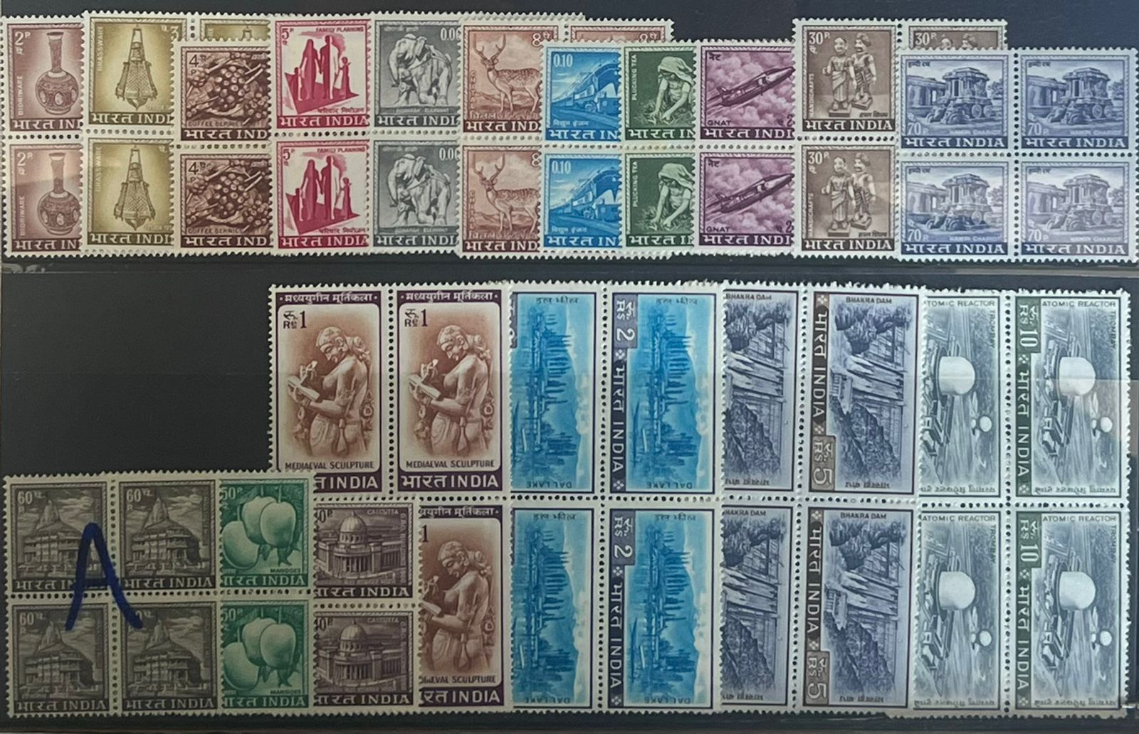 India 1957 4th Definitives Series  Complete Set in Blocks of 4 MNH