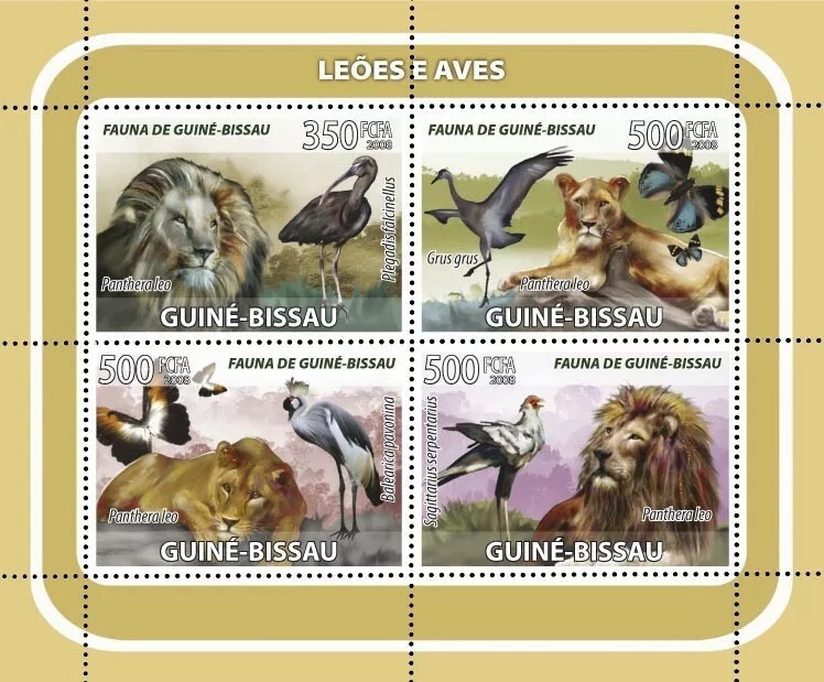 Guinea Bissau 2008 Lions Birds M/S MNH