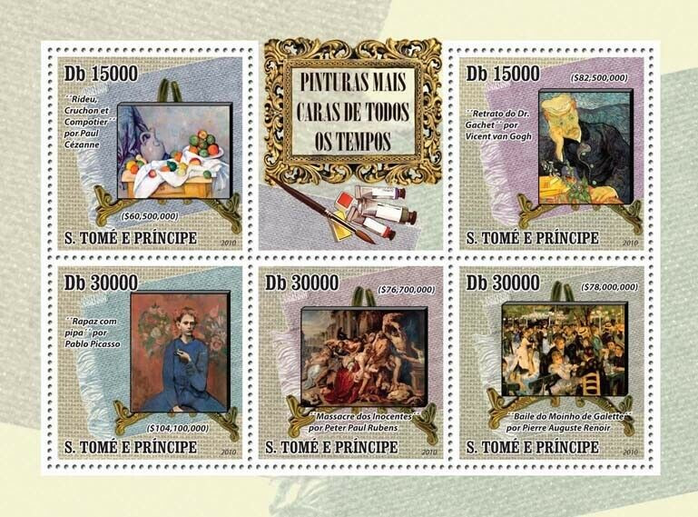 Sao Tome 2010 Most Expensive Paintings   M/S MNH