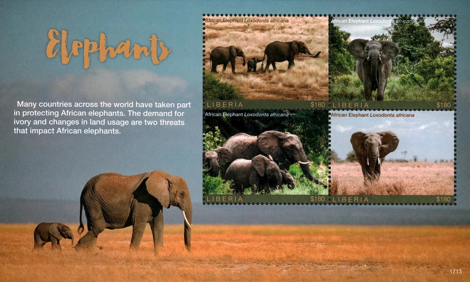 Liberia 2017 Elephants M/S MNH
