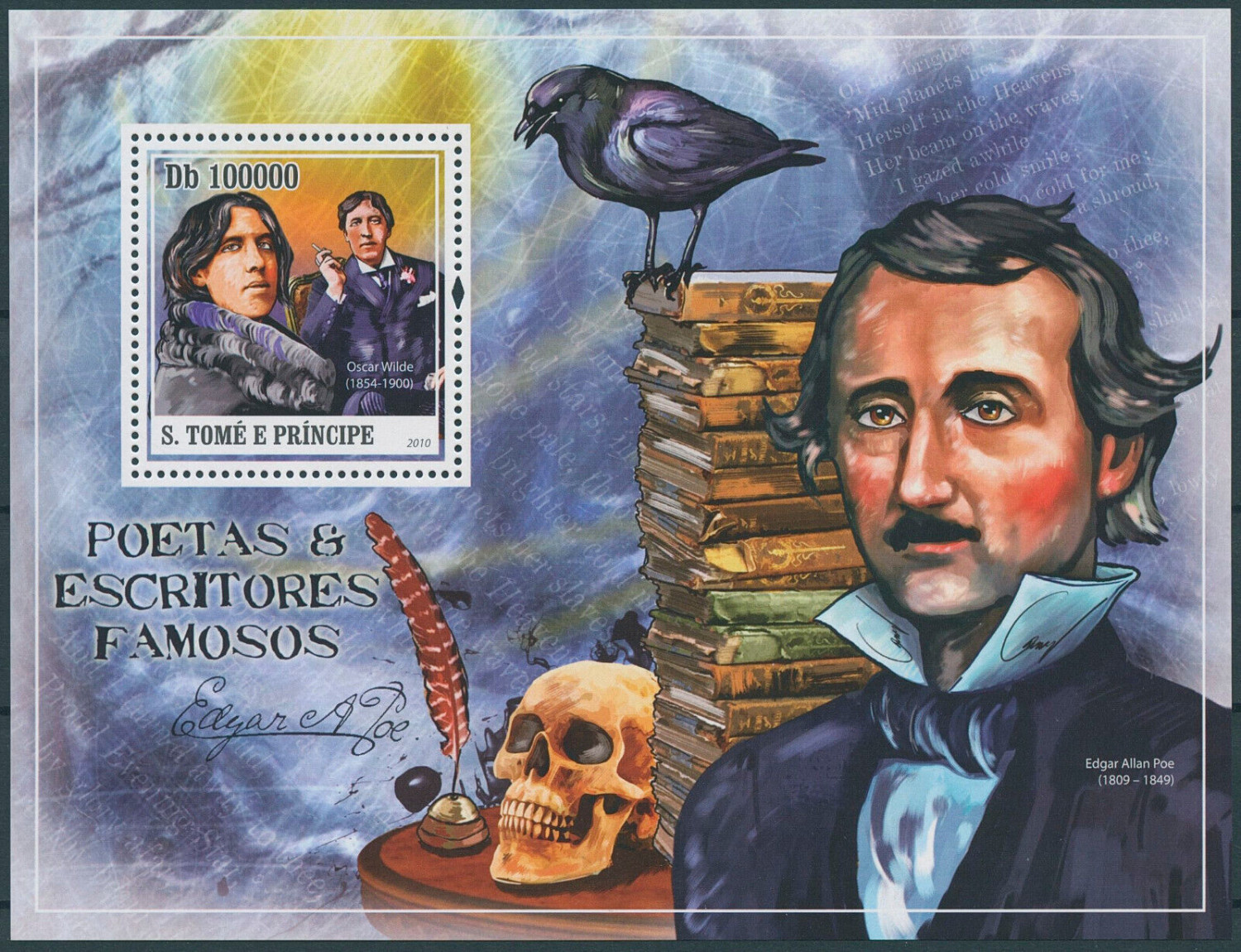 Sao Tome 2010 Writers Oscar Wilde Poets Edgar Poe M/S MNH