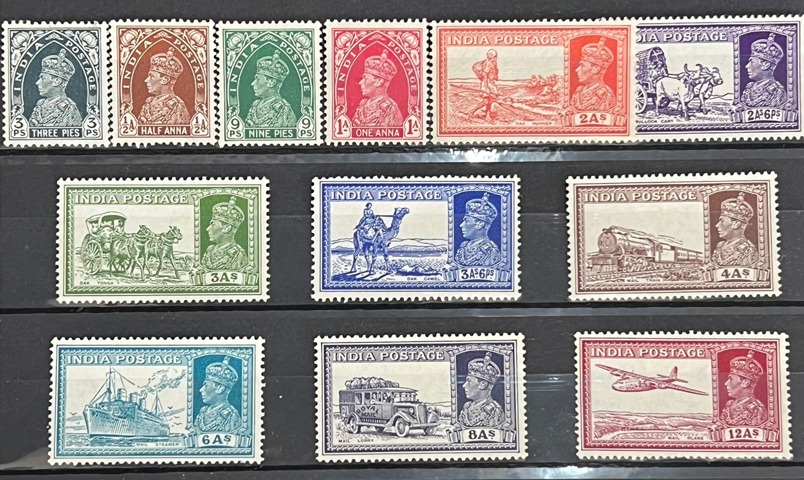India 1937 KGVI Complete Set to 12as Transport Series Mint SG Val £125