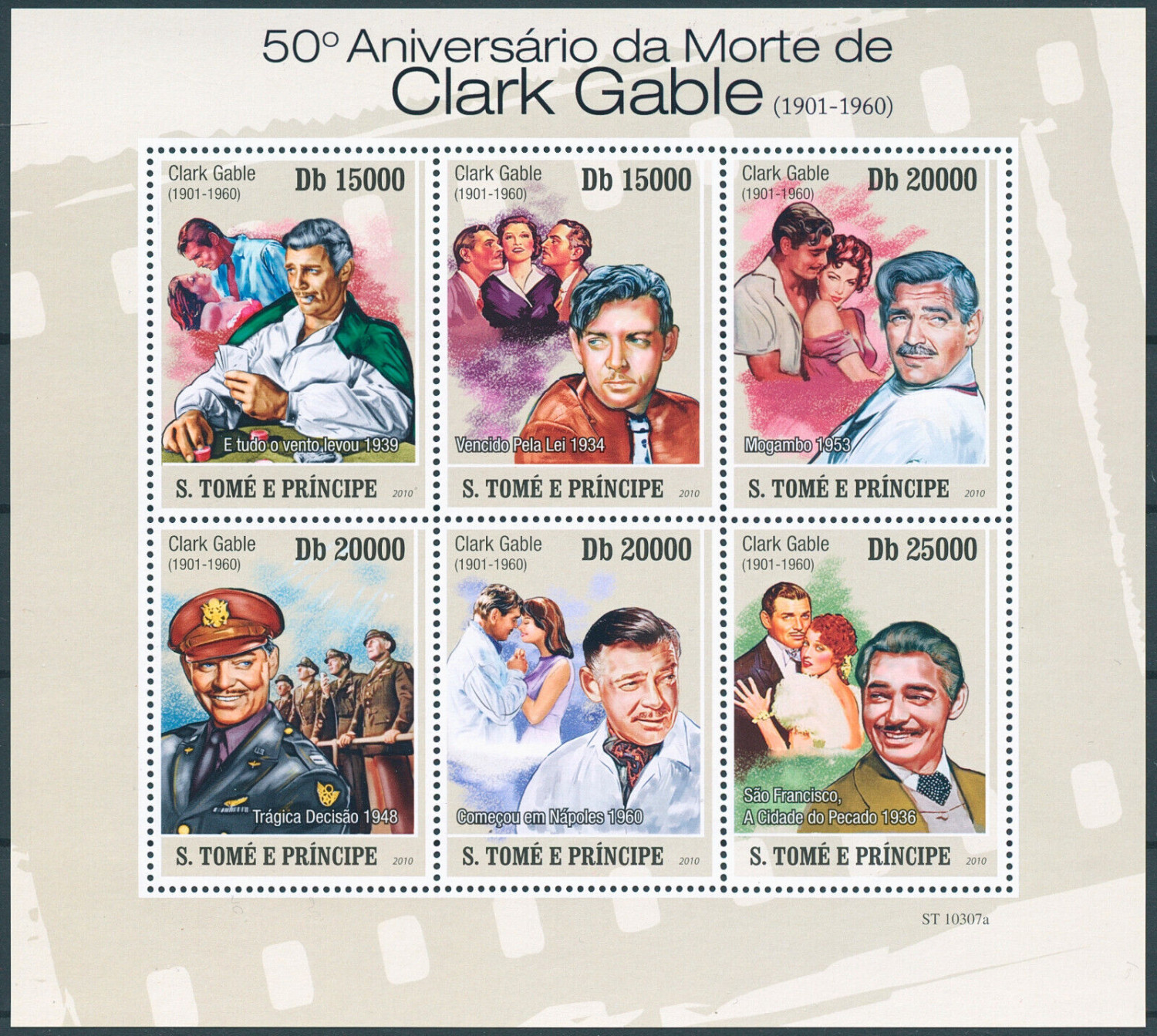 Sao Tome 2010 Clark Gable Actors Movies M/S MNH