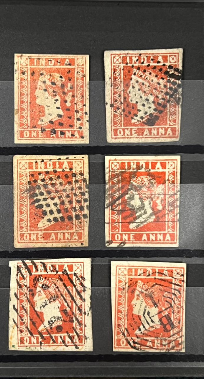 India 1854 First Issues One Anna Red Complete Set of all Shades and Dies Fine used Big Margins SG Cat Val - £950