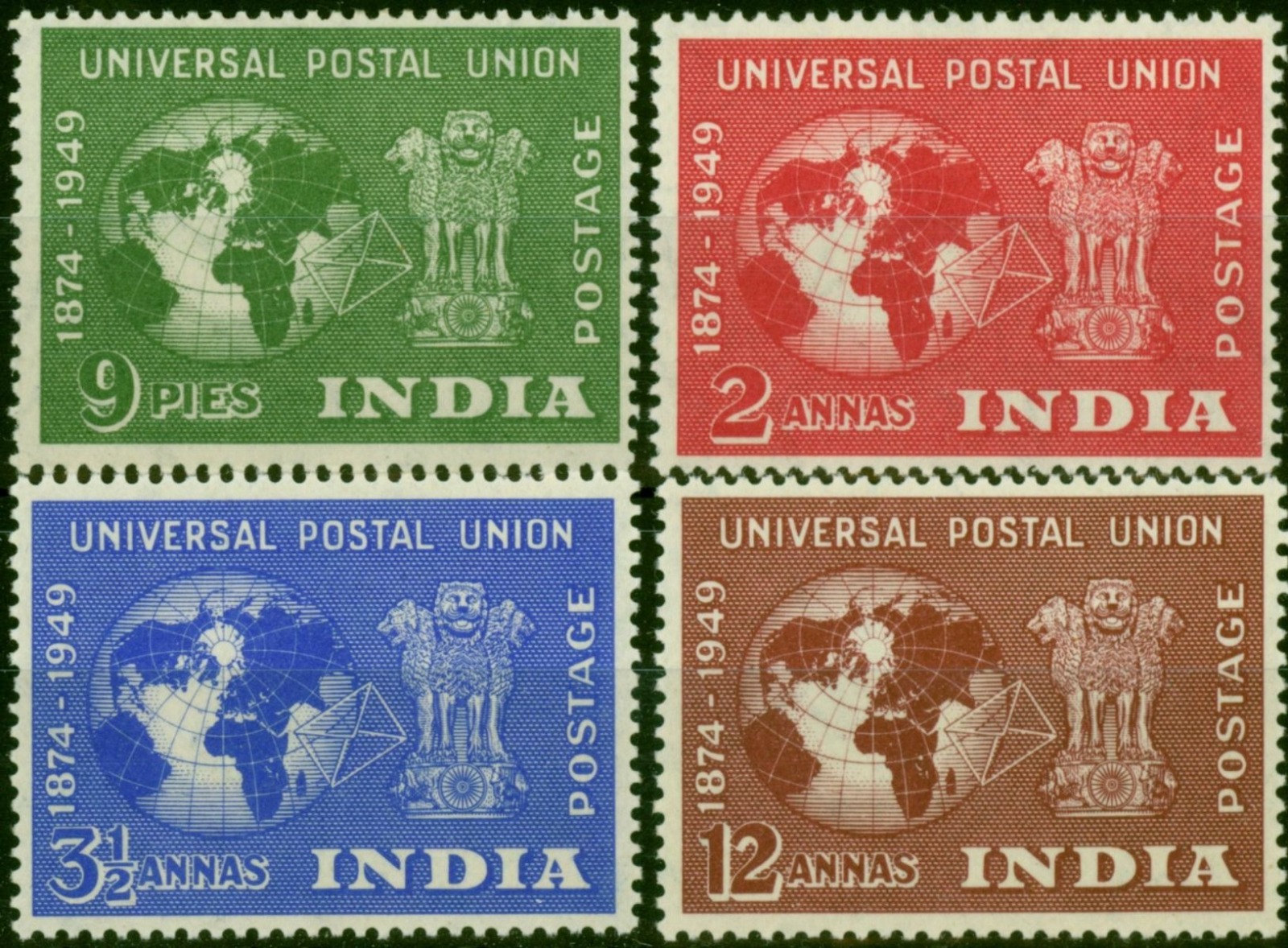 India 1949 UPU Year Set Complete MNH White Gum Catalog